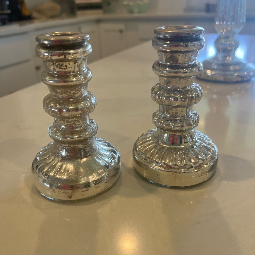 Set of TWO Pottery Barn Mercury Glass Taper Holders
